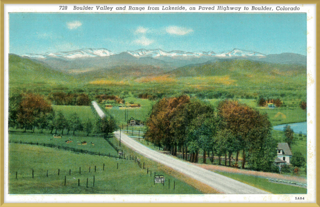 Boulder Valley and Range from Lakeside, on Paved Highway to Boulder, Colorado