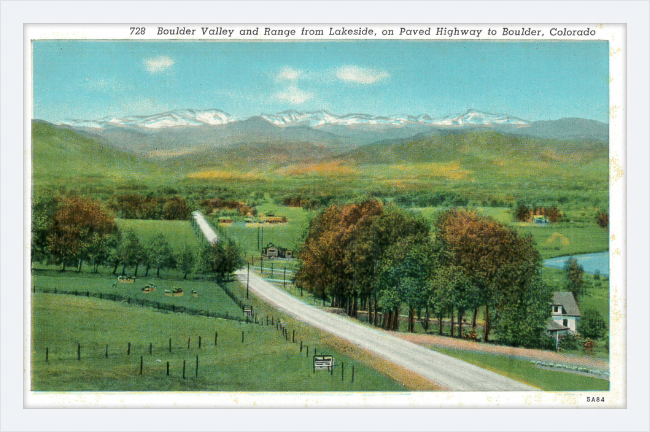 Boulder Valley and Range from Lakeside, on Paved Highway to Boulder, Colorado